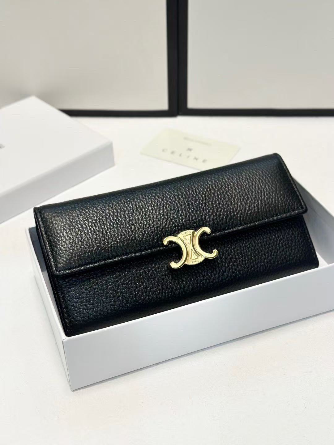 CELINE Explosions Cowhide Wallet in Black