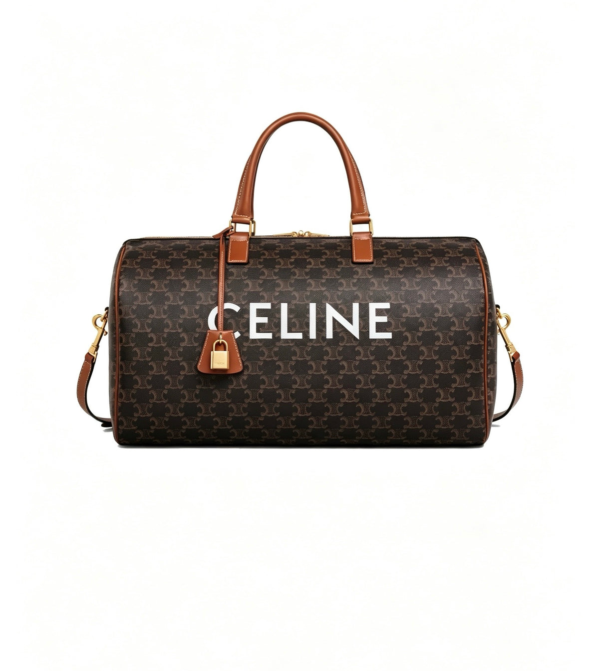 CELINE Triomphe Printed Fabric & Leather Travel Bag in Brown