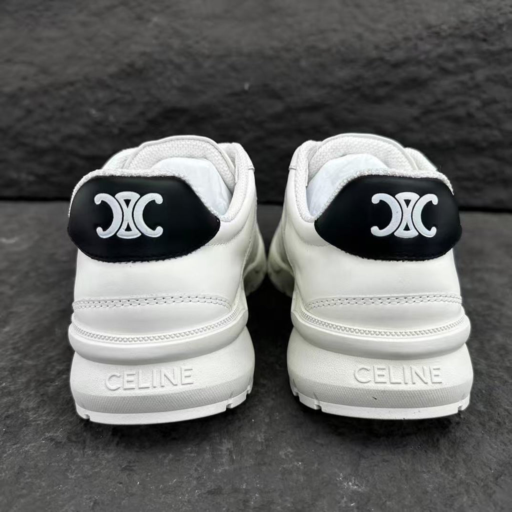 Celine CR-02 Runner Low-Top Lace-Up Sneakers in Calfskin — White with "C" Leather Detail