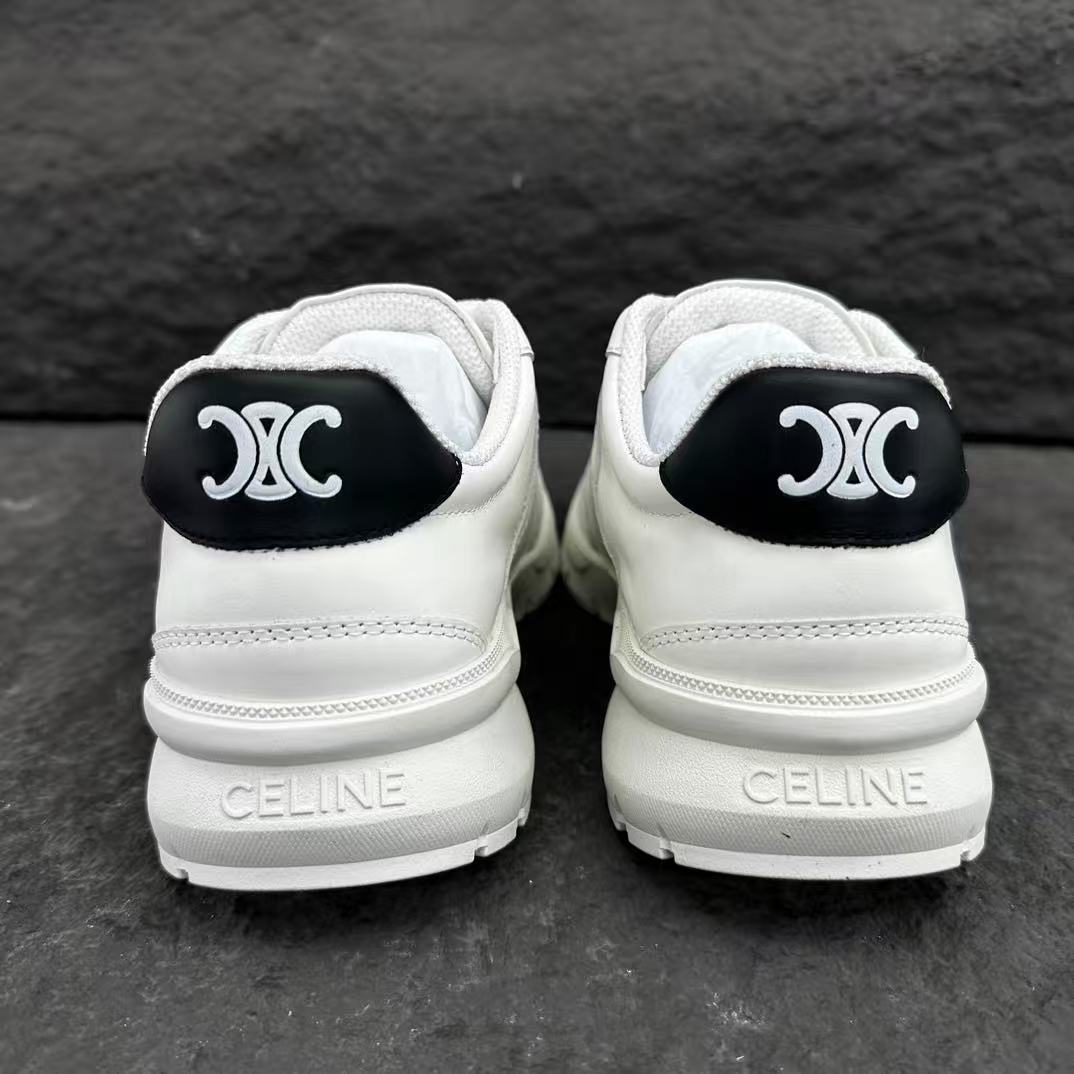 Celine CR-02 Runner Low-Top Lace-Up Sneakers in Calfskin — White with "C" Leather Detail