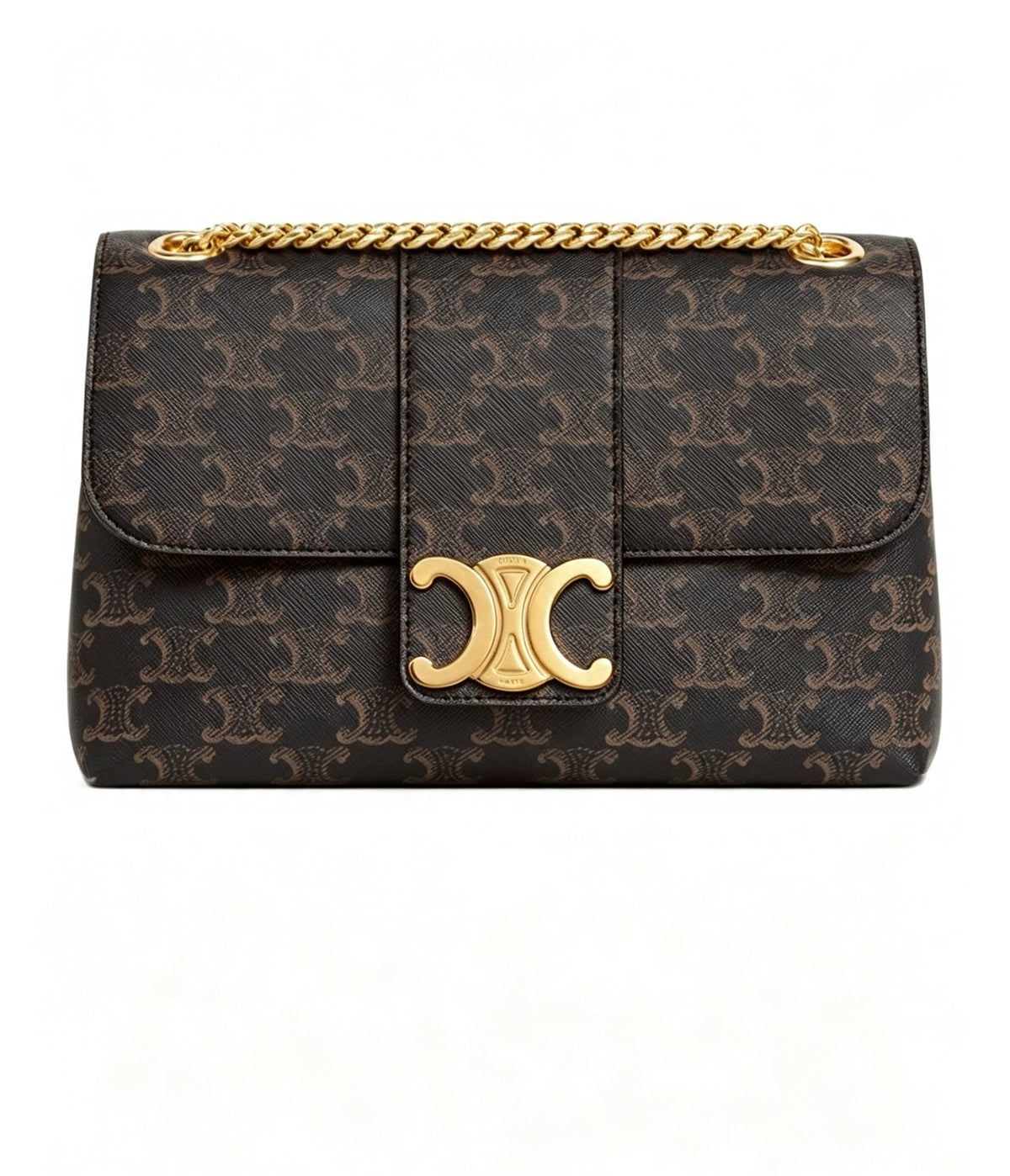 CELINE Triomphe Bag with Metal Logo in Brown