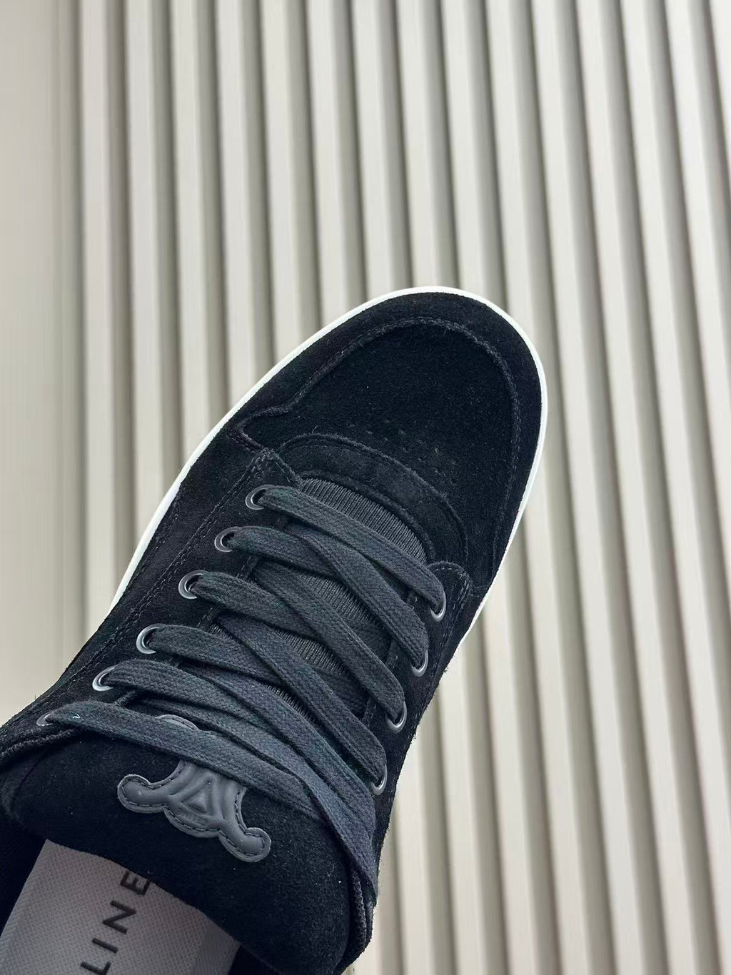 Celine Triomphe Vintage-Style Low-Top Sneakers — Black