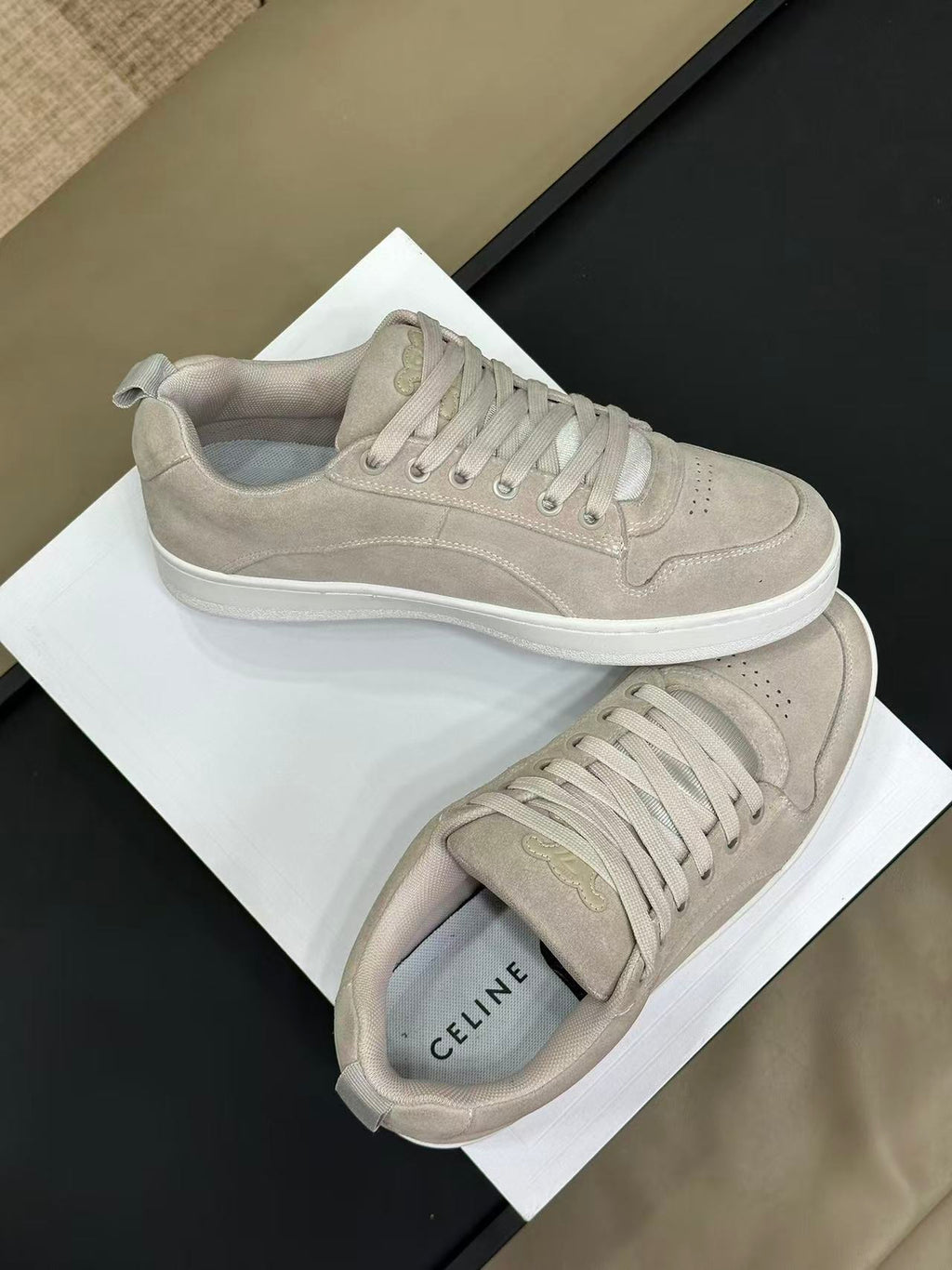 Celine Triomphe Vintage-Style Low-Top Sneakers — Ecru