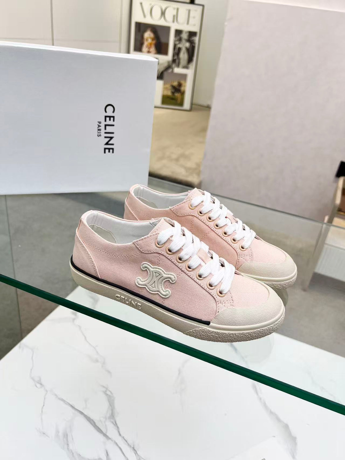 CELINE New Alan Triomphe Canvas Sneakers — Pink