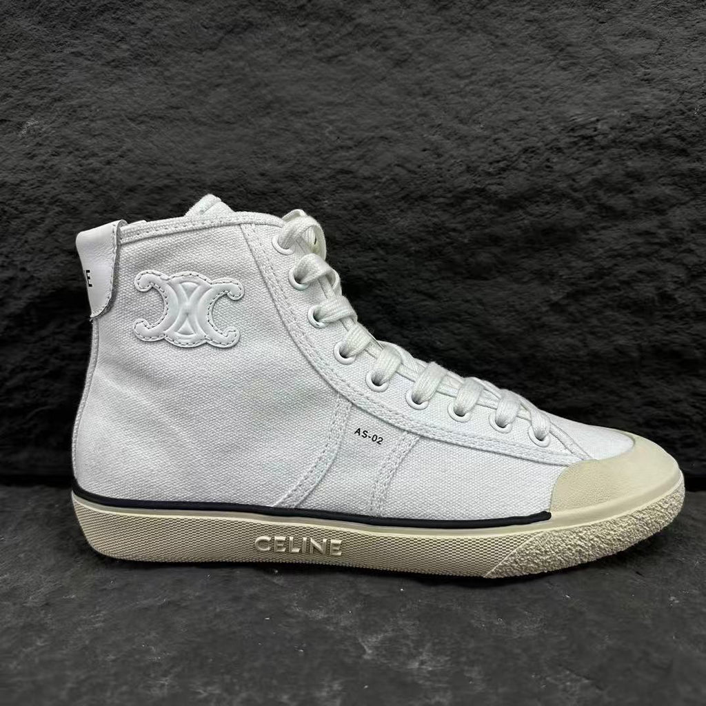 Celine AS-02 ALAN Denim Mid/Low-Top Lace-Up Sneakers — White