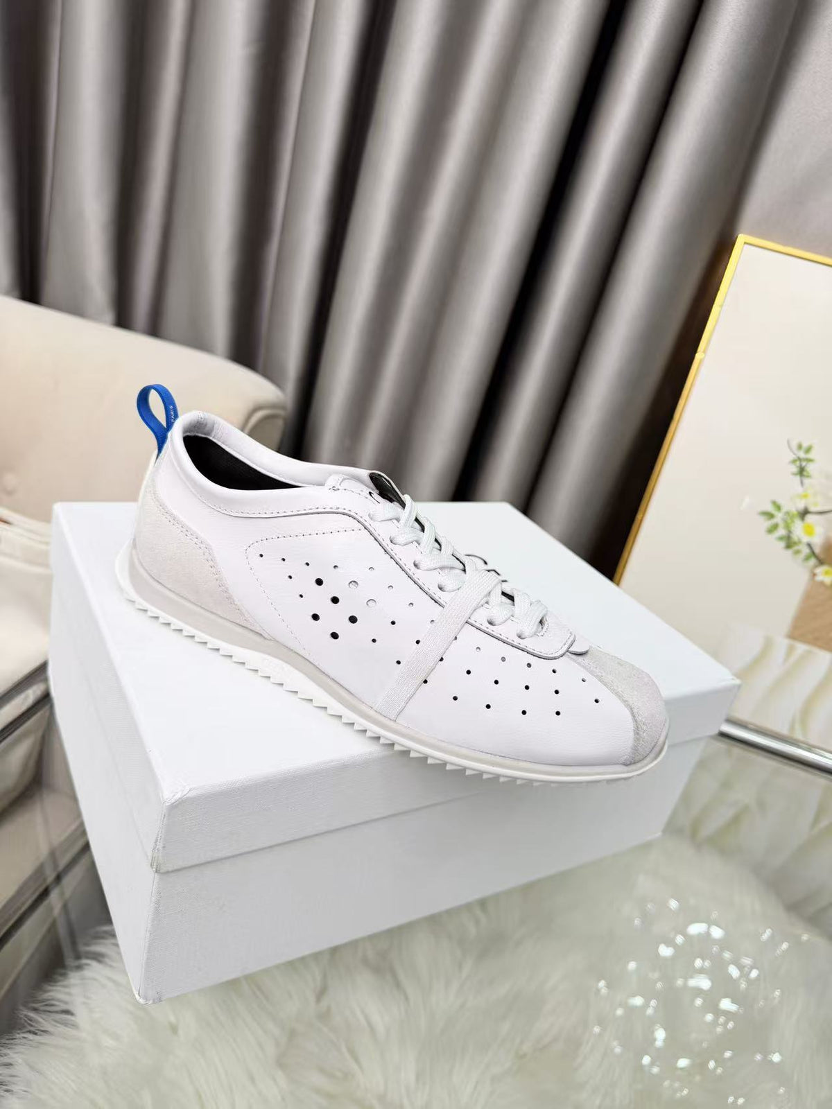CELINE Women's Suede Perforated Lace-Up Low-Top Casual Shoes | Fluorescent White | EU 35-41