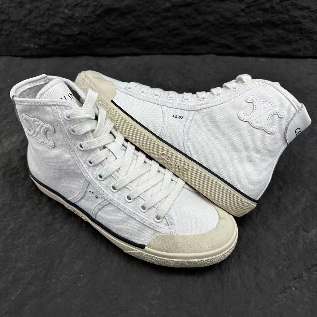 Celine AS-02 ALAN Denim Mid/Low-Top Lace-Up Sneakers — White