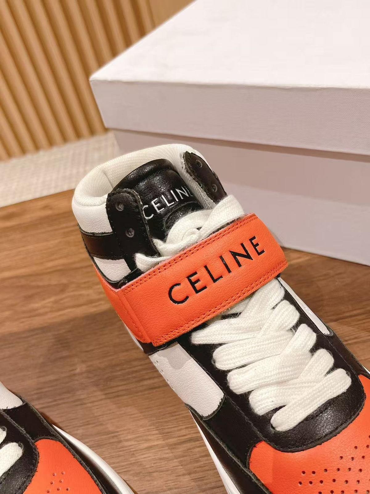 Celine Triomphe Low-Top Sneakers — Black & Orange