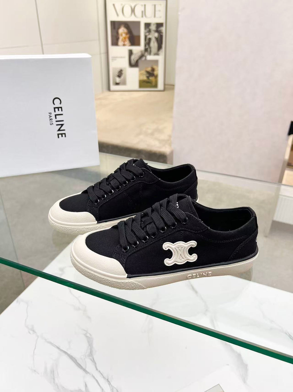 CELINE New Alan Triomphe Canvas Sneakers — Black