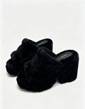 CELINE Grand Triomphe Waterproof Platform High Heels with Fur Trim — Black