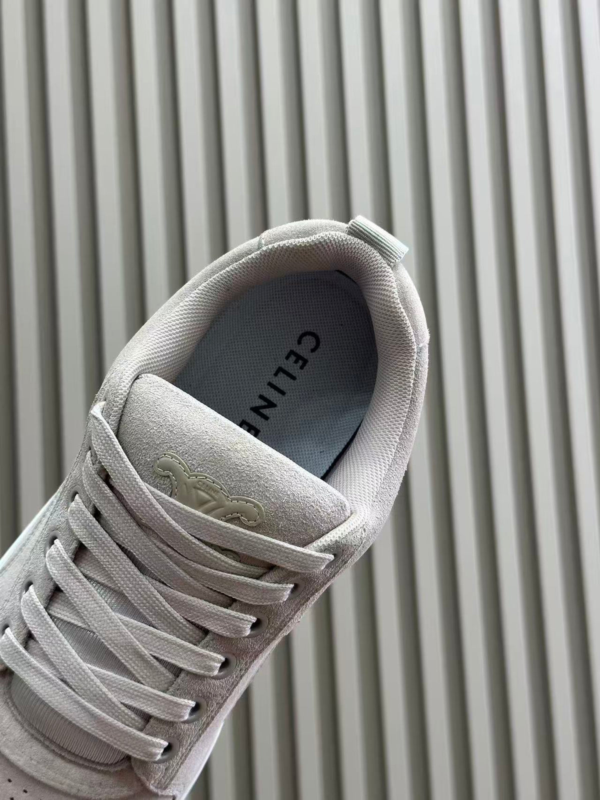 Celine Triomphe Vintage-Style Low-Top Sneakers — Ecru