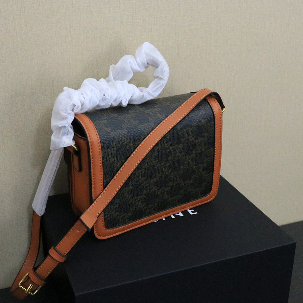 CELINE Teen Triomphe Messenger Bag — Canvas & Calfskin | Tan & Ochre