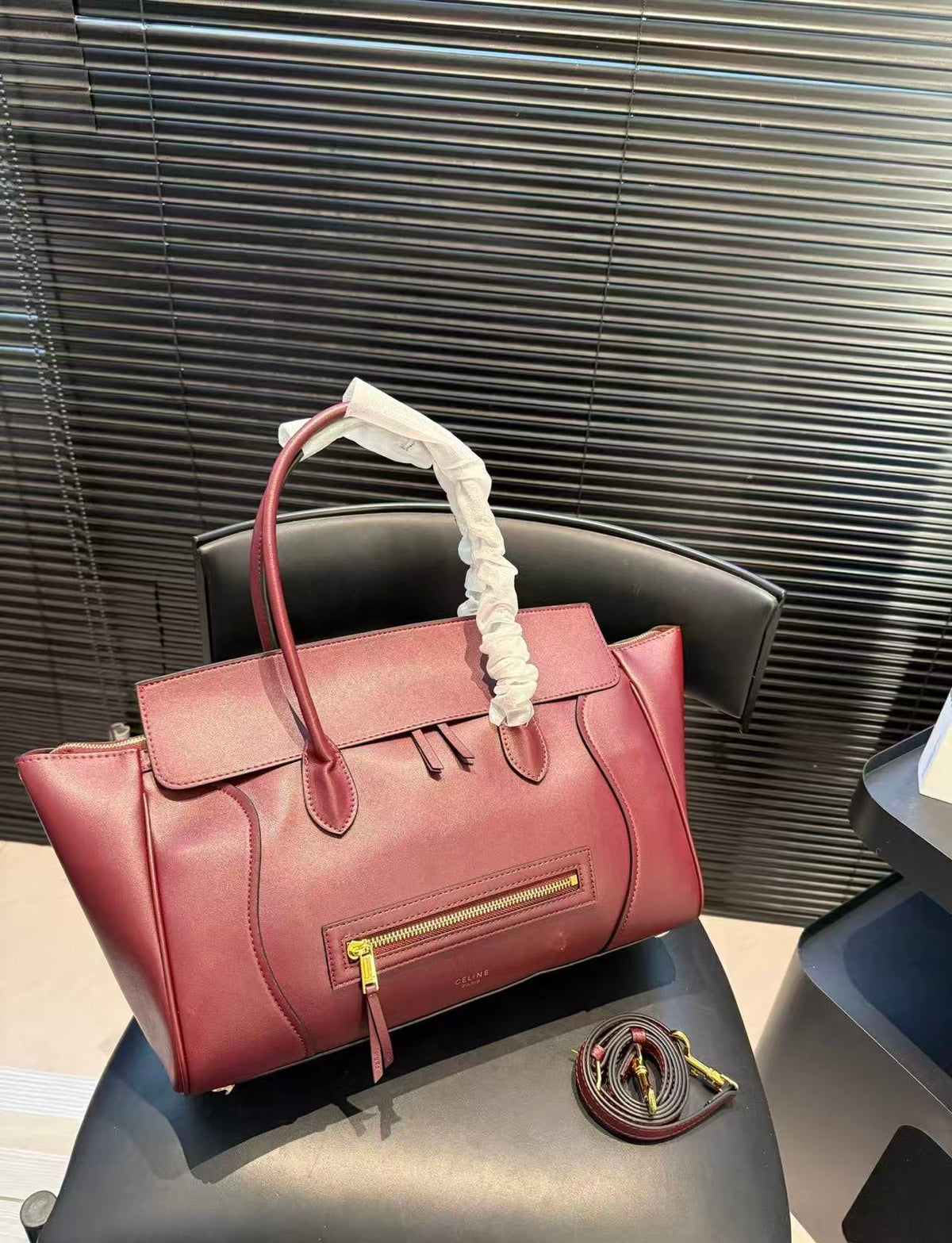 CELINE Luggage Bag in Burgundy with Grained Texture