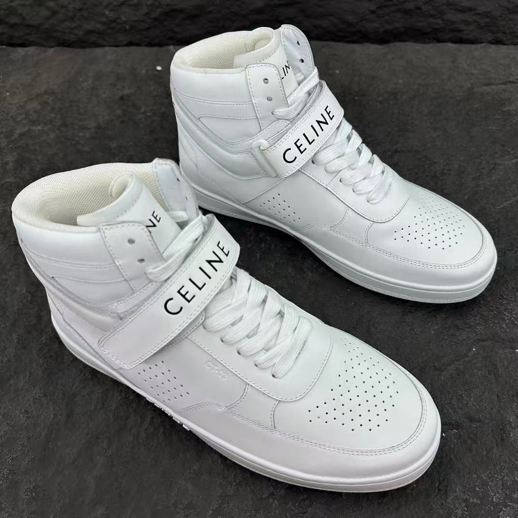 Celine CT-03 Calfskin Mid-Top Sneakers — Fluorescent White