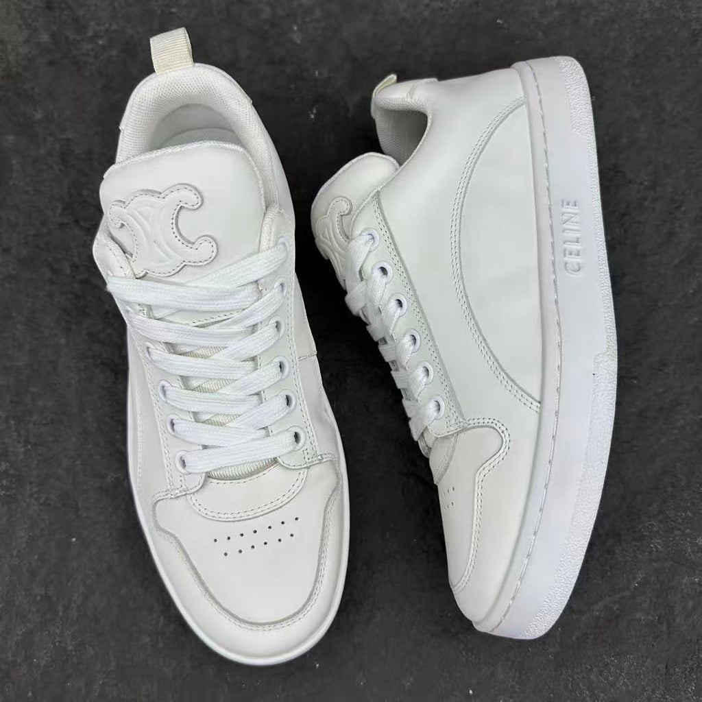 Celine HUNTINGTON Low-Top Lace-Up Sneakers in White Calfskin Suede & Mesh