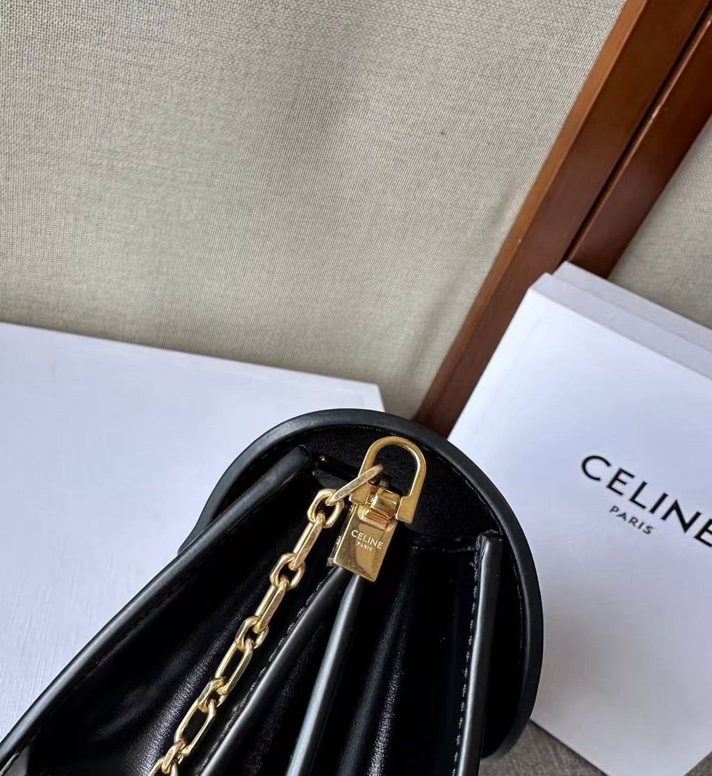 Celine Triomphe Chain Bag in Shiny Calfskin — Black