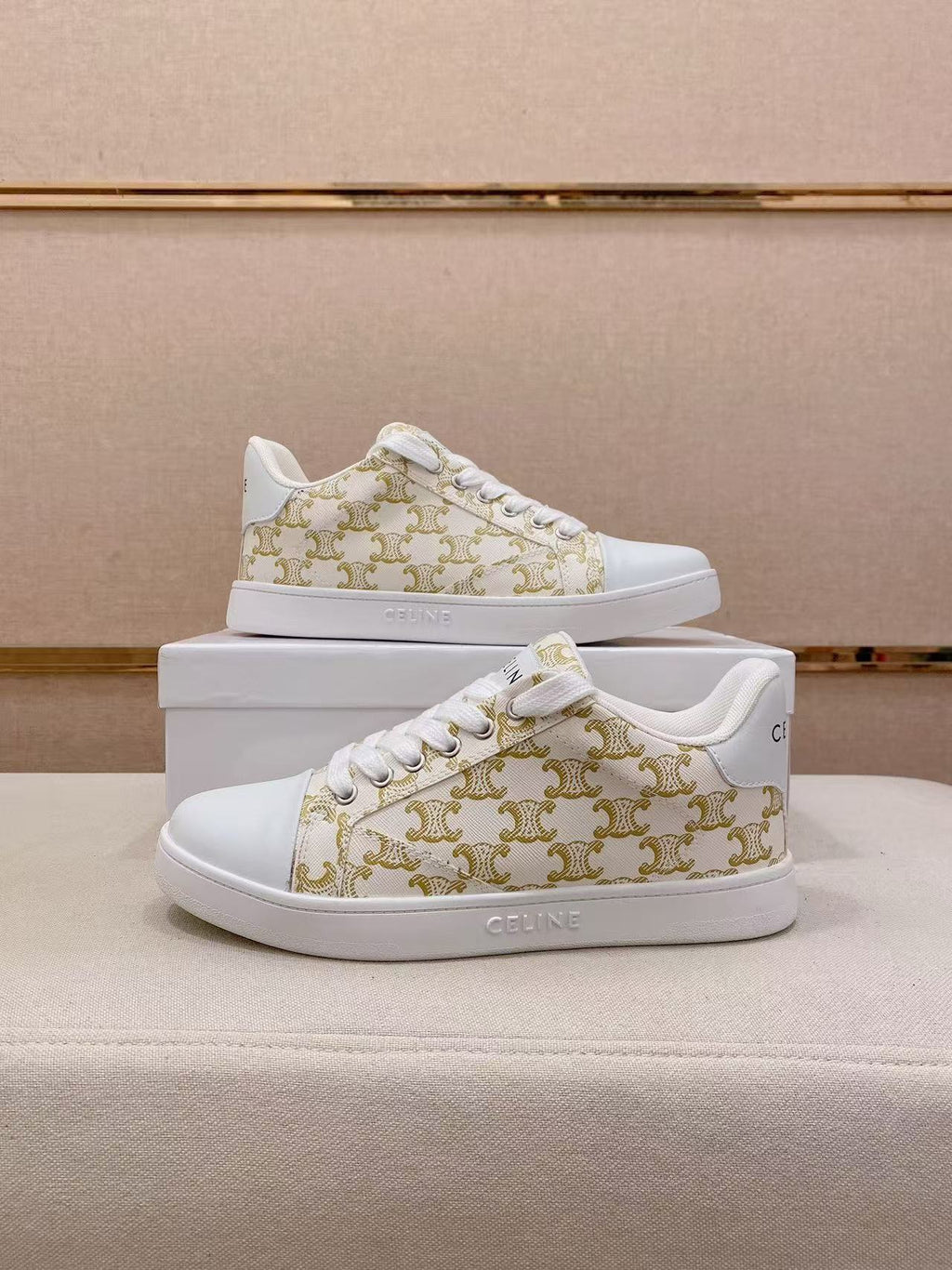 Celine Color-Block Sneakers — Ecru & Brown