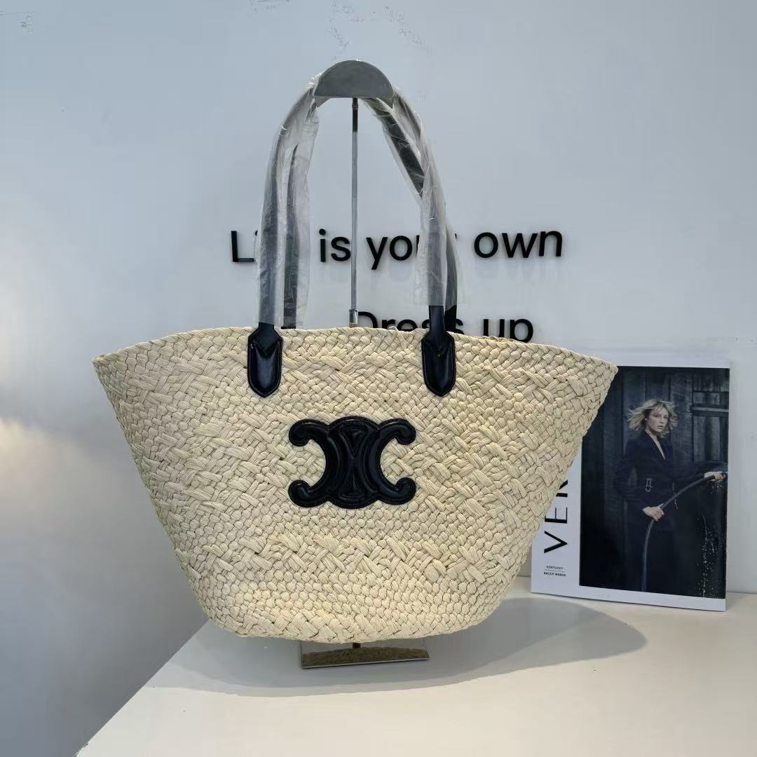 CELINE Hand-Woven Raffia Bag in Beige