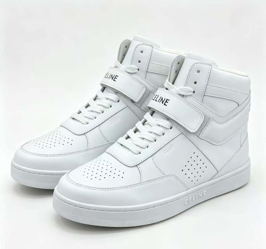 Celine CT-03 Calfskin Mid-Top Sneakers — Fluorescent White