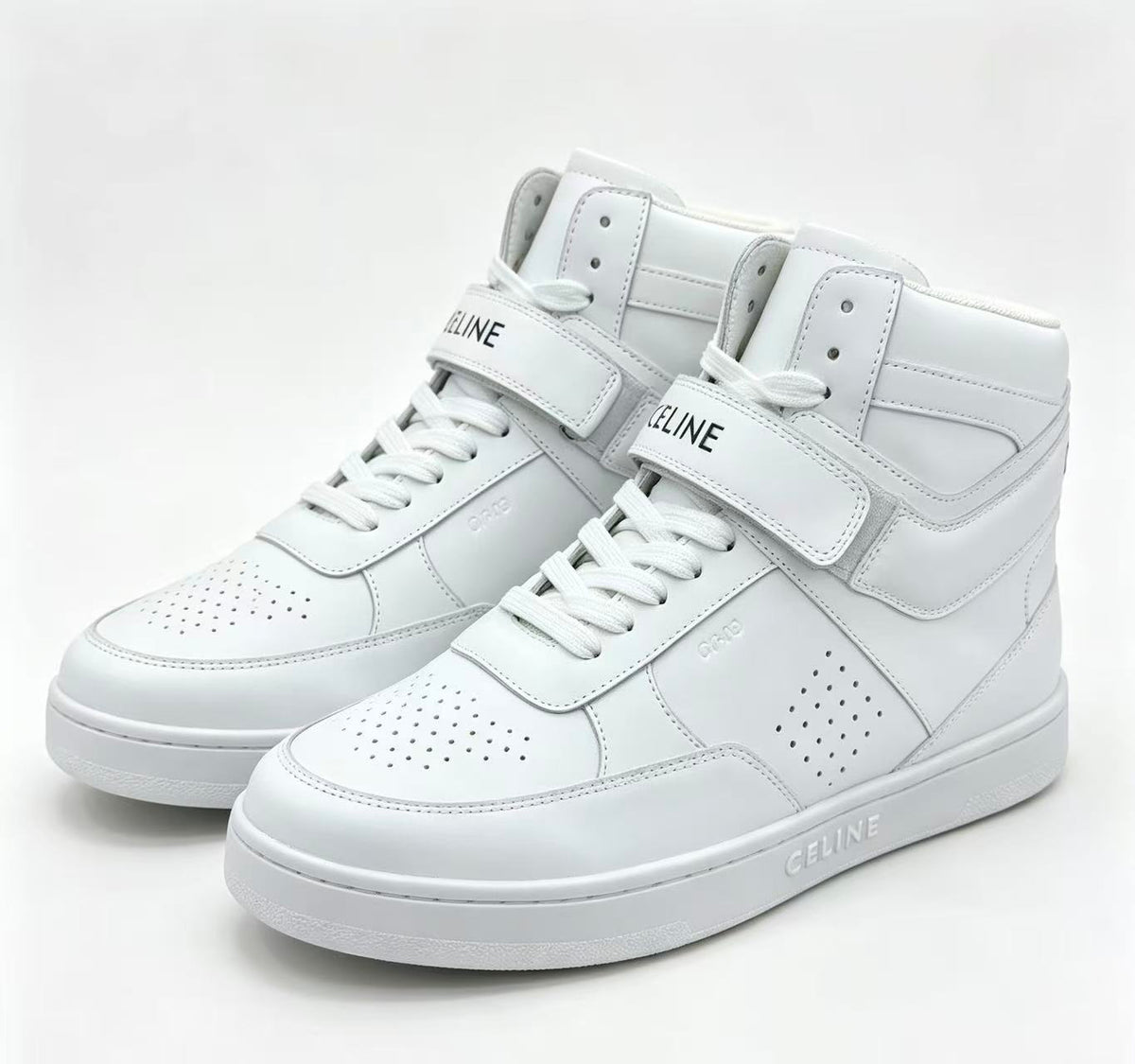 Celine CT-03 Calfskin Mid-Top Sneakers — Fluorescent White