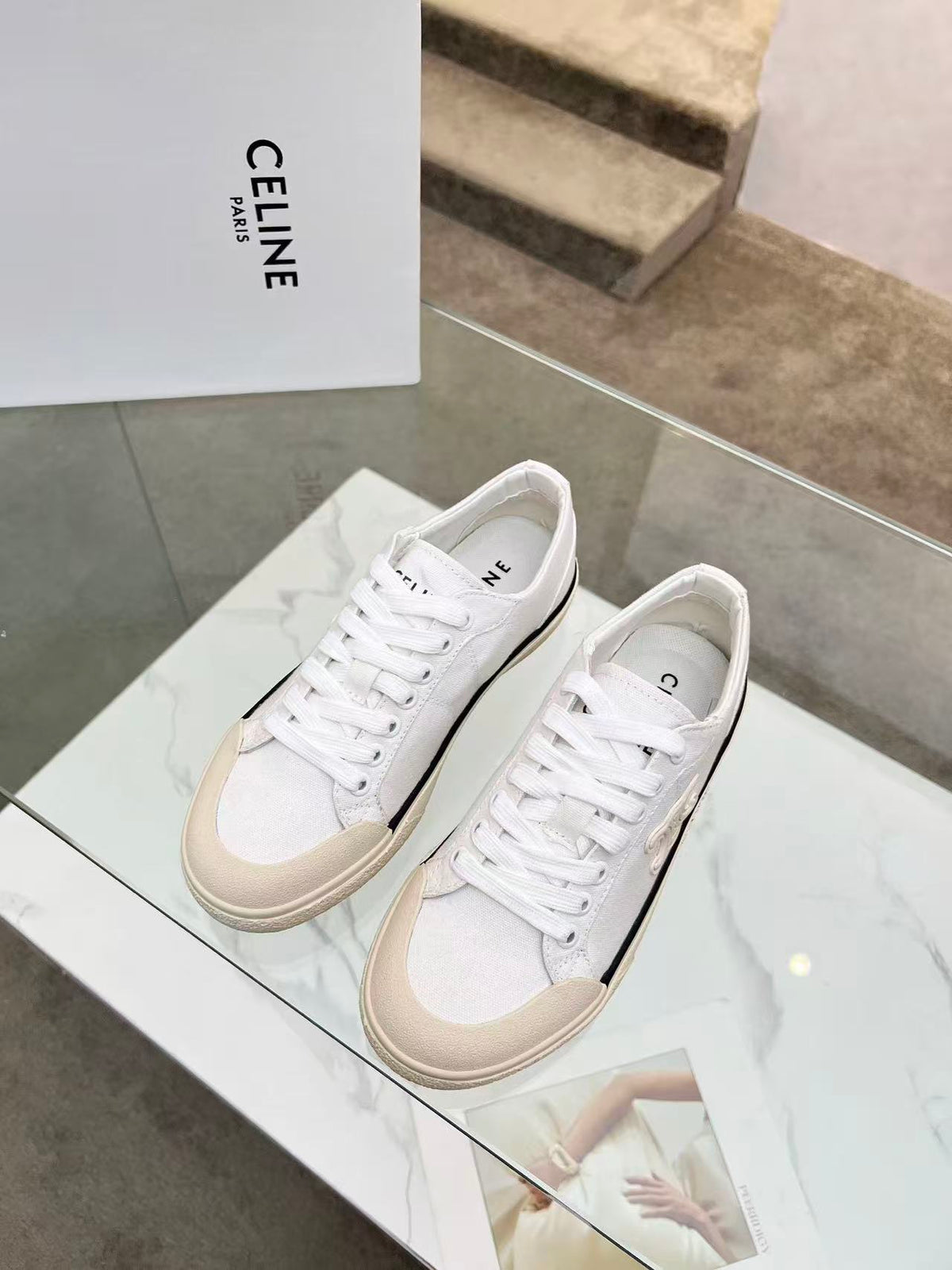 CELINE New Alan Triomphe Canvas Sneakers — White