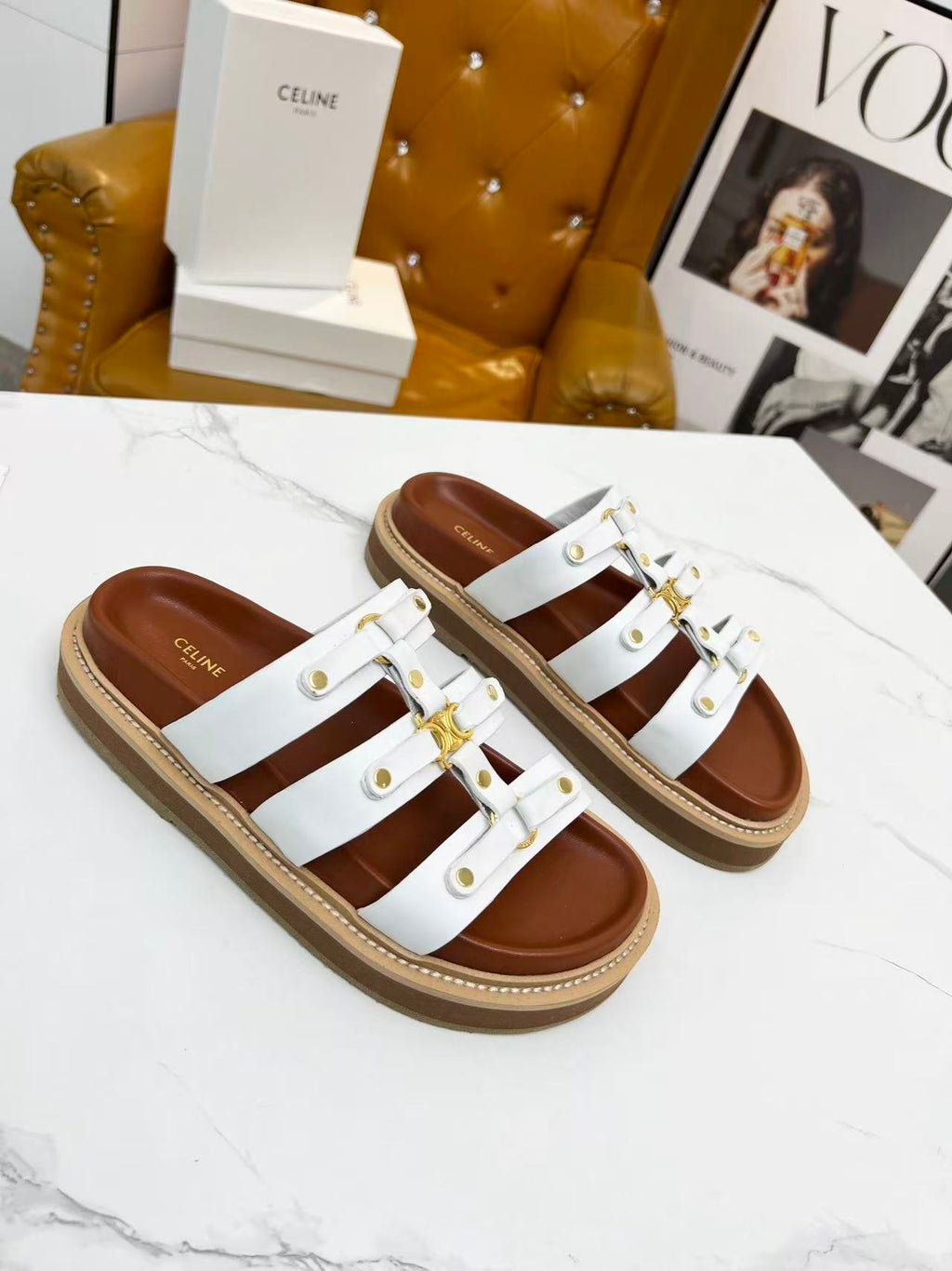 CELINE Metal Buckle Sandals — Women's White | EU 35-40
