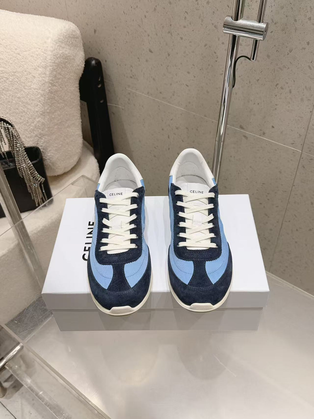 CELINE New Logo Laced Casual Sneakers — Navy & Blue