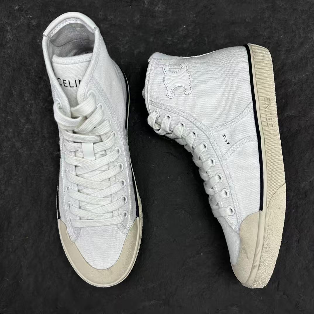 Celine AS-02 ALAN Denim Mid/Low-Top Lace-Up Sneakers — White
