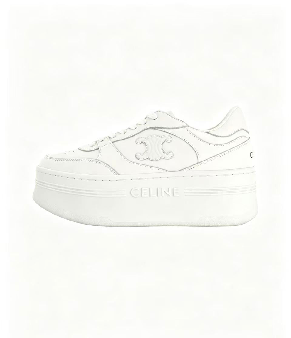 CELINE Triomphe Embellished Wedge Low-Top Sneakers — Women's Optical White