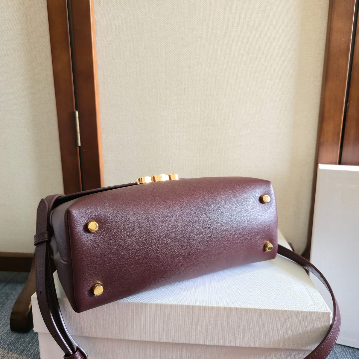 CELINE Triomphe Kelly Bag in Burgundy