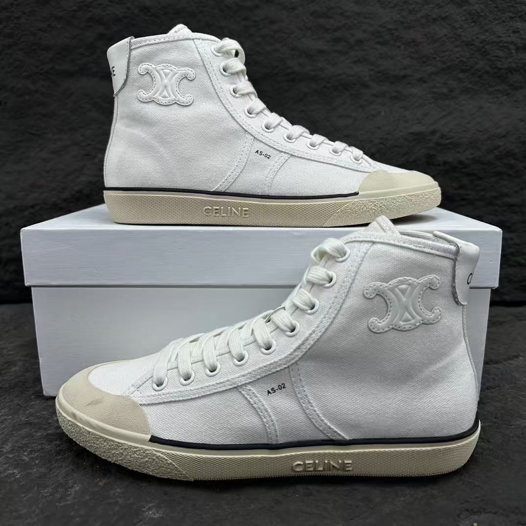 Celine AS-02 ALAN Denim Mid/Low-Top Lace-Up Sneakers — White