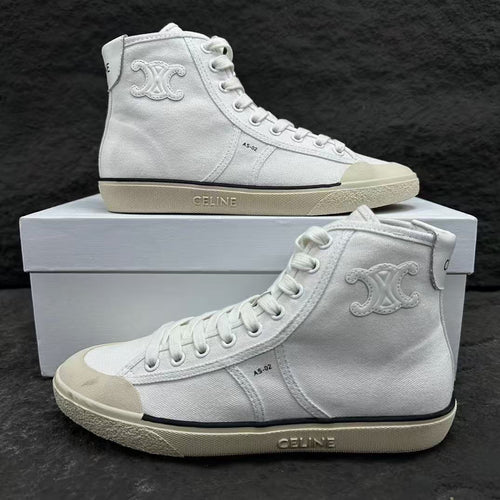 Celine AS-02 ALAN Denim Mid/Low-Top Lace-Up Sneakers — White