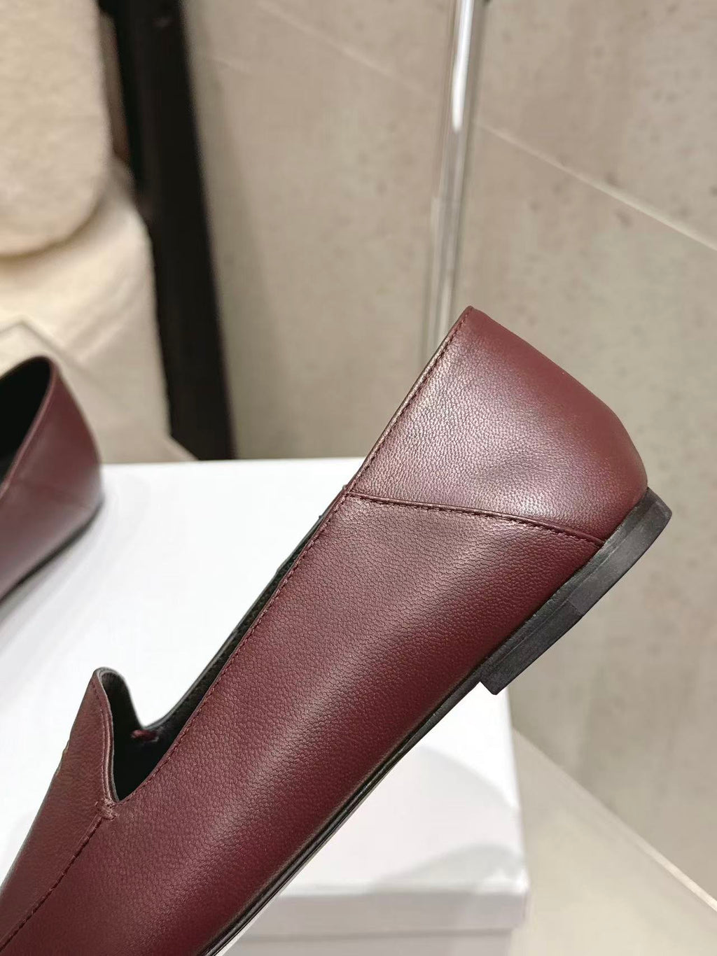 CELINE Triomphe Round-Toe Flat Loafers — Burgundy