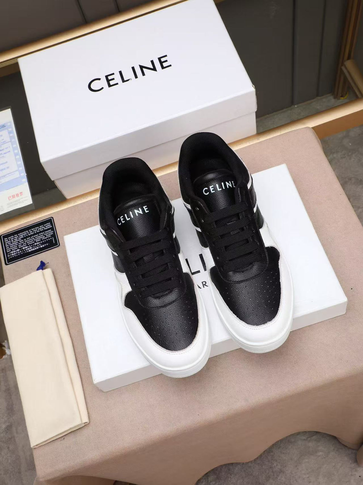 Celine Low-Top White Sneakers with Celine Logo Detail