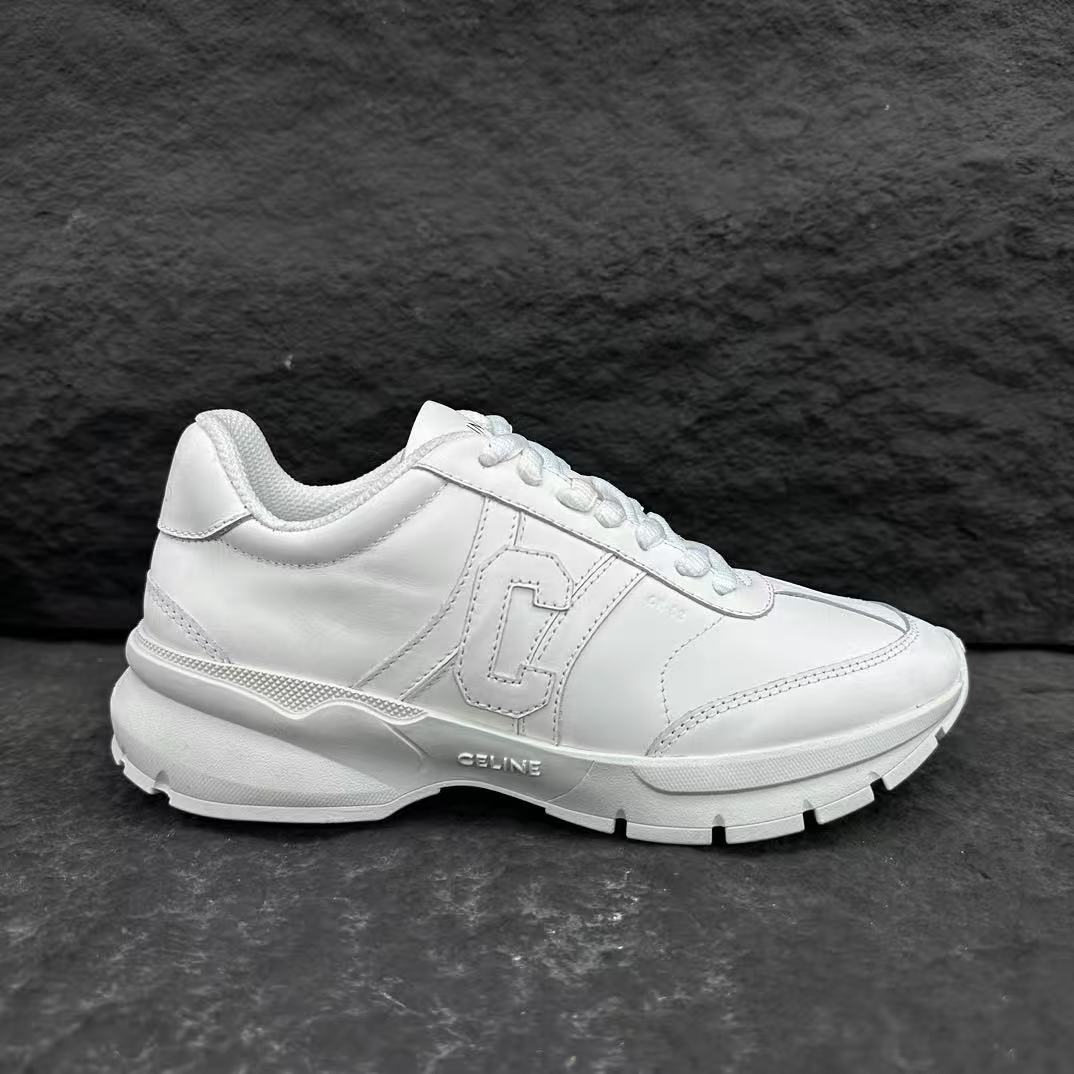 Celine CR-02 Runner Low-Top Lace-Up Sneakers in Calfskin — Fluorescent White