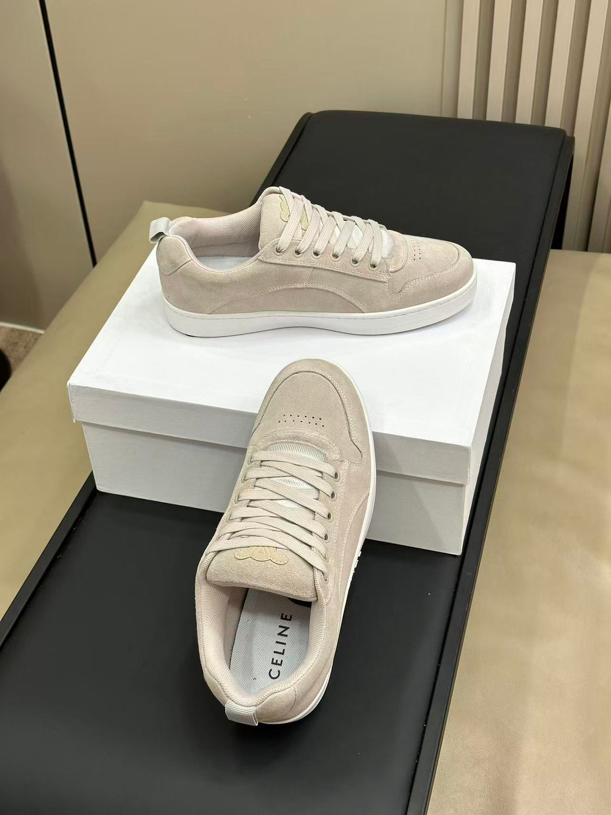 Celine Triomphe Vintage-Style Low-Top Sneakers — Ecru