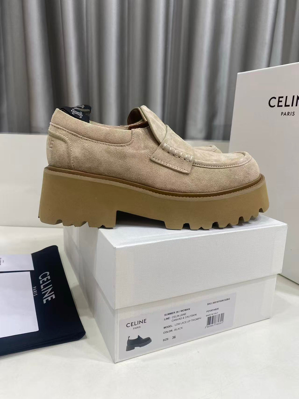 CELINE SS26 Thick-Sole Loafers — Apricot