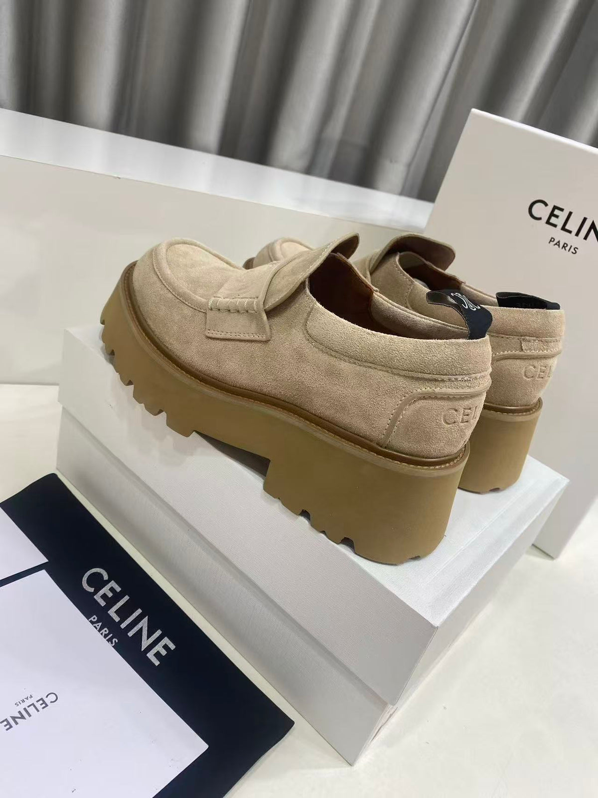 CELINE SS26 Thick-Sole Loafers — Apricot
