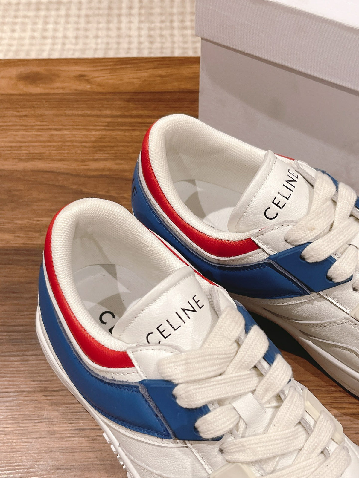 Celine Unisex Platform Sneakers with Red & Blue Heel Accents – Sizes 35–44