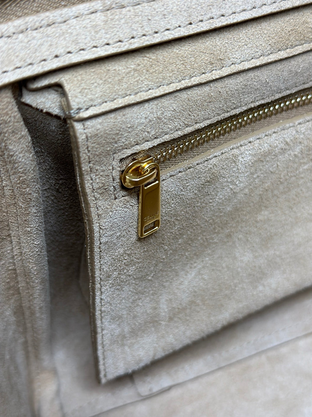 CELINE Small Handbag with Steel Hardware in Beige