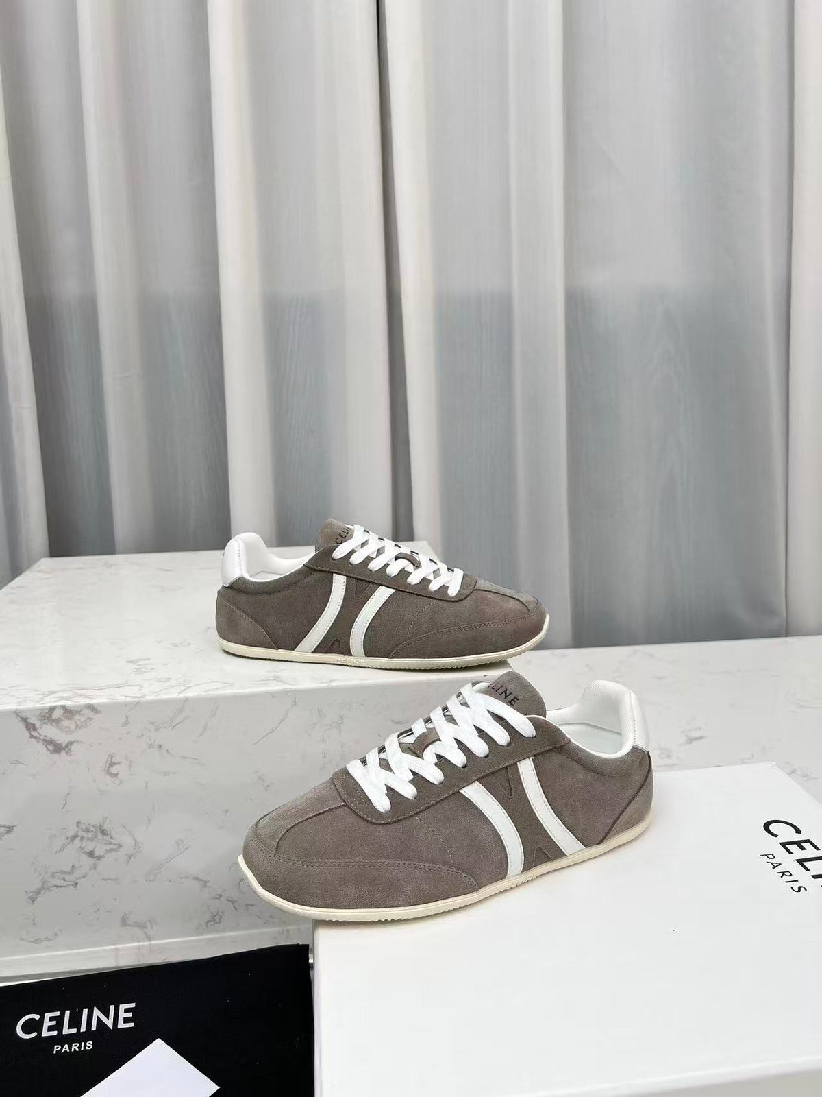 CELINE Jogger Triomphe Low-Top Sneakers in Brown Cowhide & Suede
