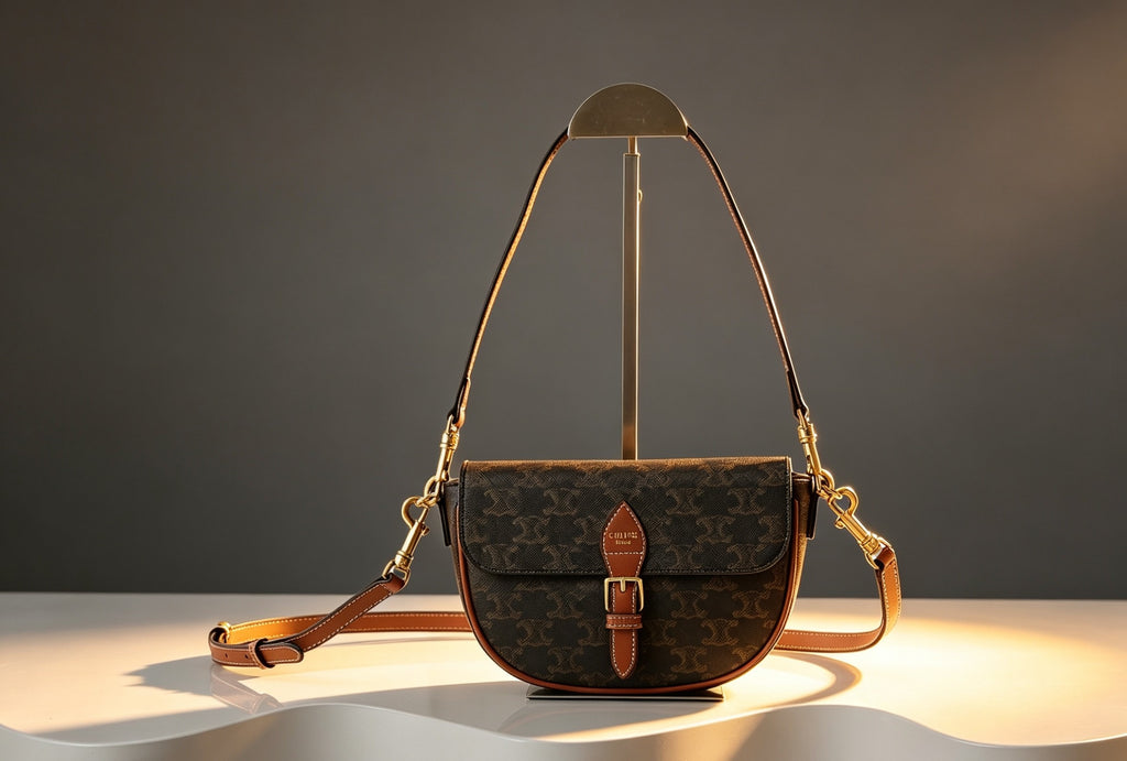 CELINE Cowhide Leather Shoulder Bag in Yellow-Brown
