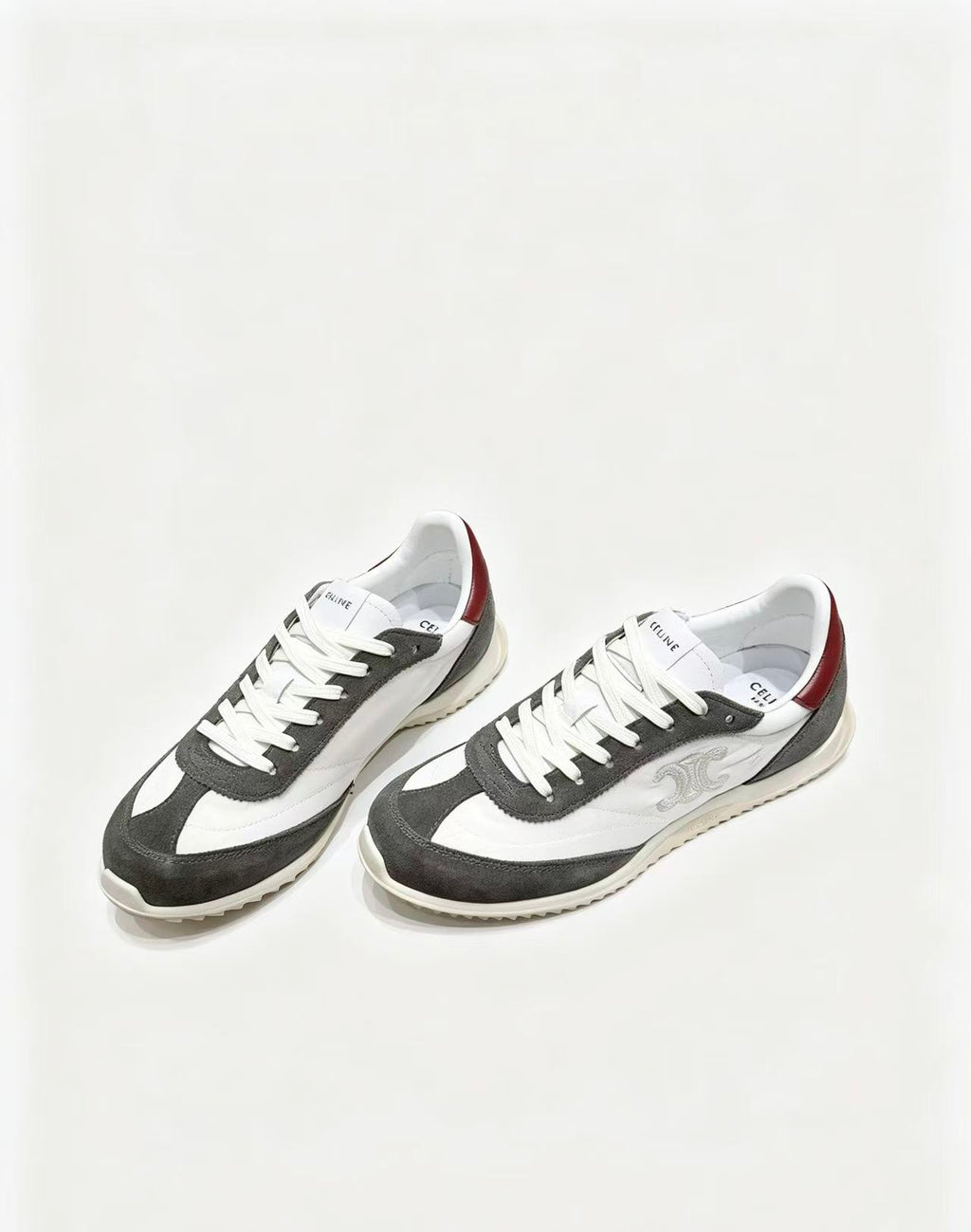 CELINE New Logo Laced Casual Sneakers — Grey, Black & White
