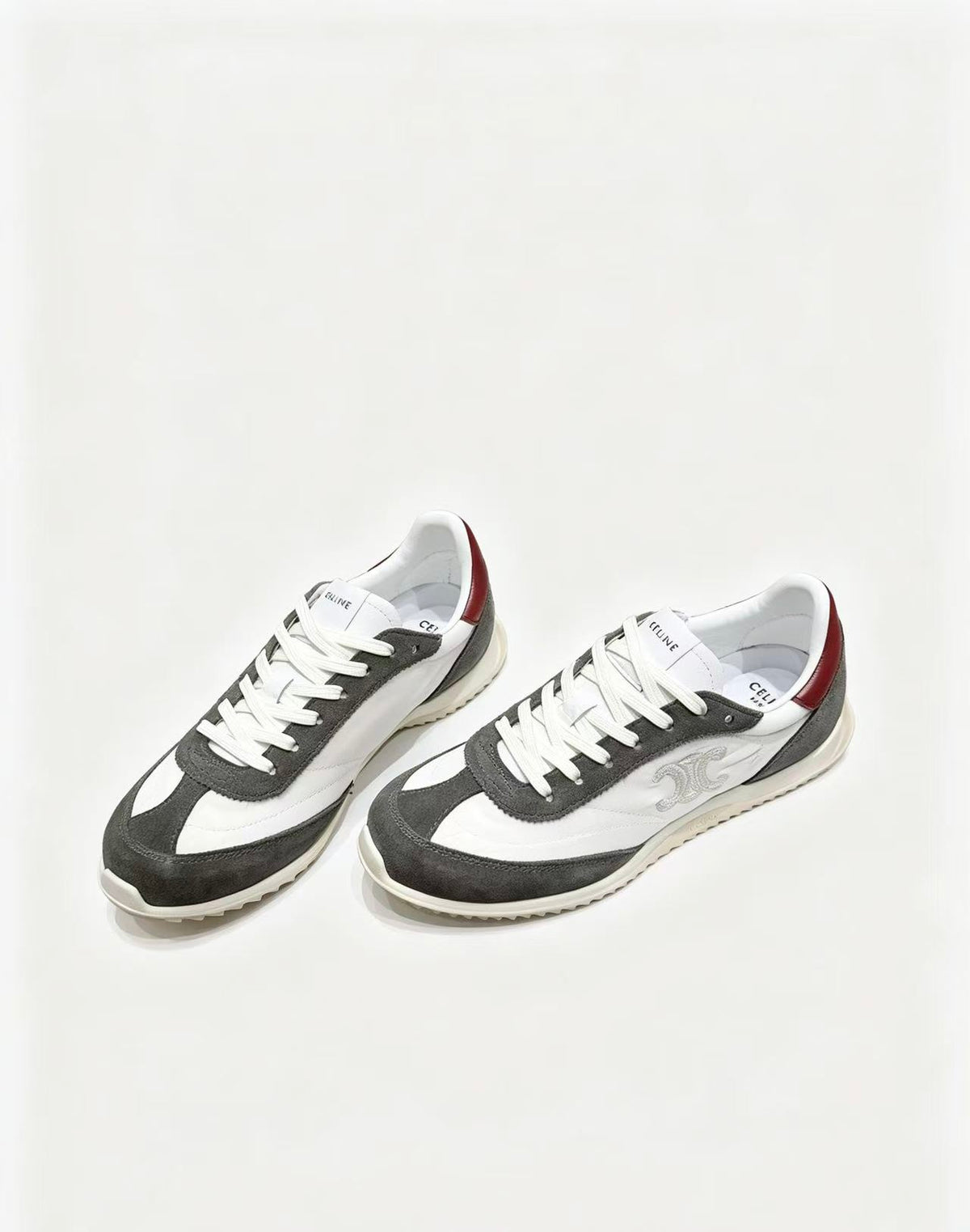 CELINE New Logo Laced Casual Sneakers — Grey, Black & White