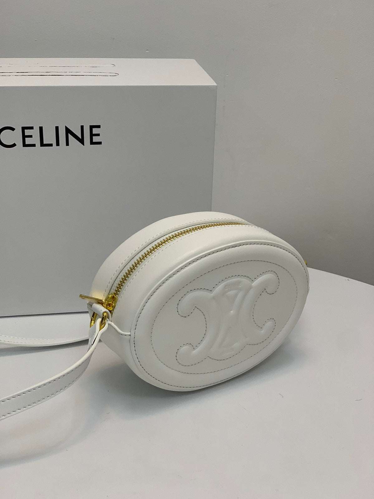 CELINE Pig Nose Mooncake Bag in White