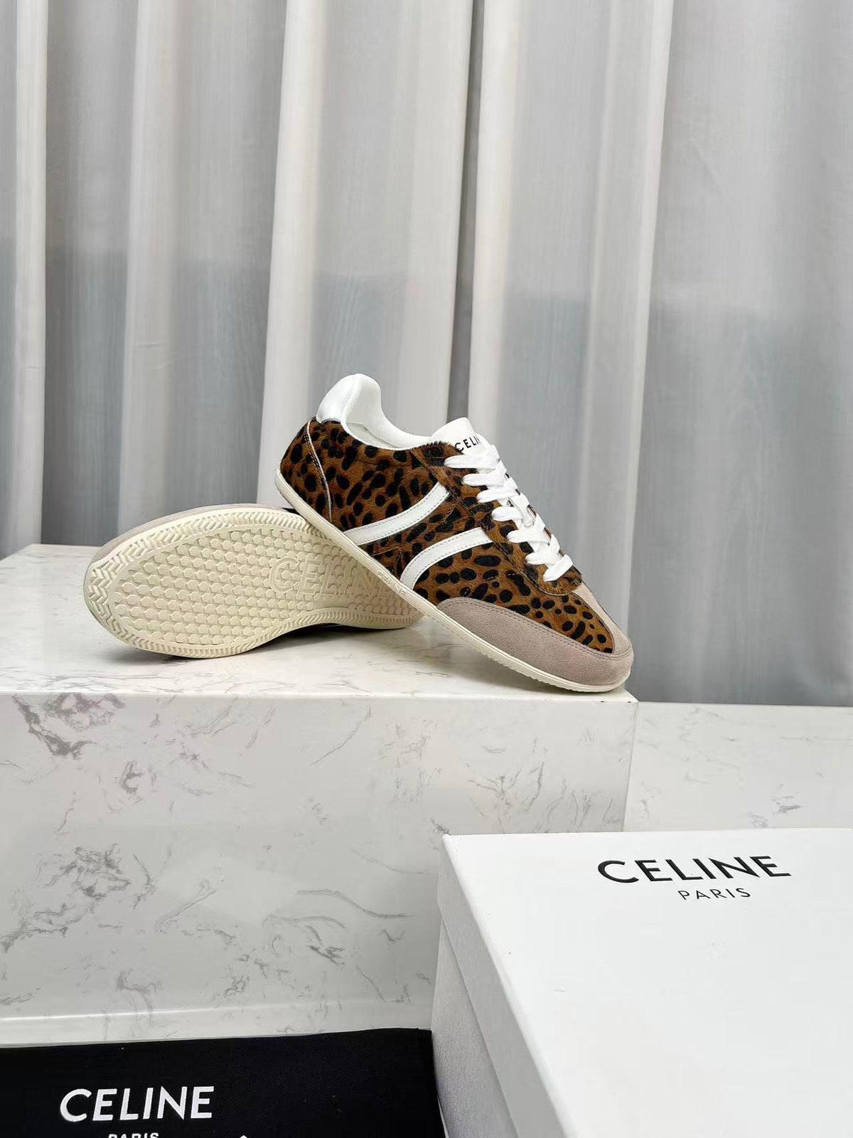 CELINE Jogger Triomphe Low-Top Sneakers in Leopard Print Cowhide & Suede