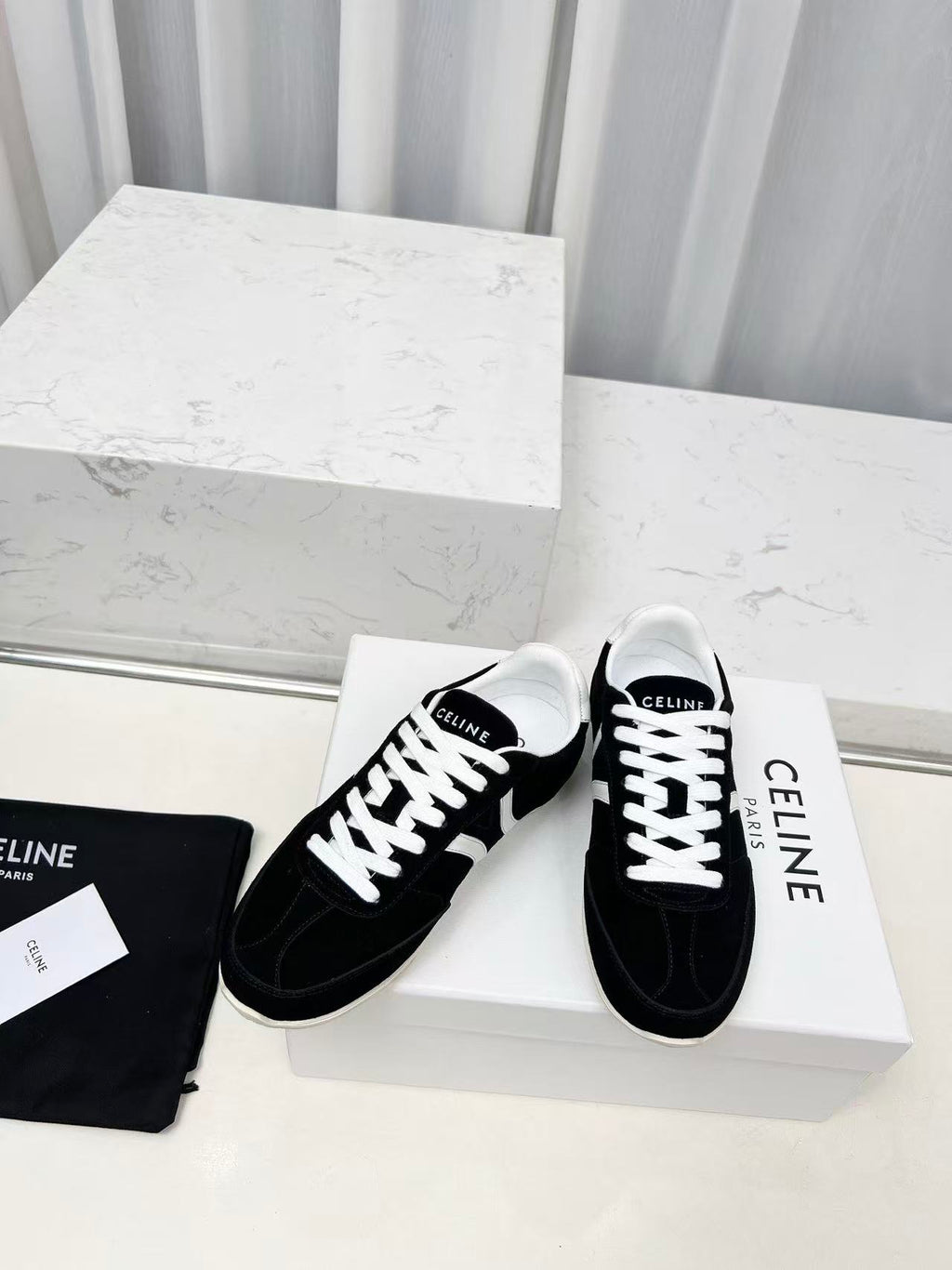 CELINE Jogger Triomphe Low-Top Sneakers in Black Cowhide & Suede