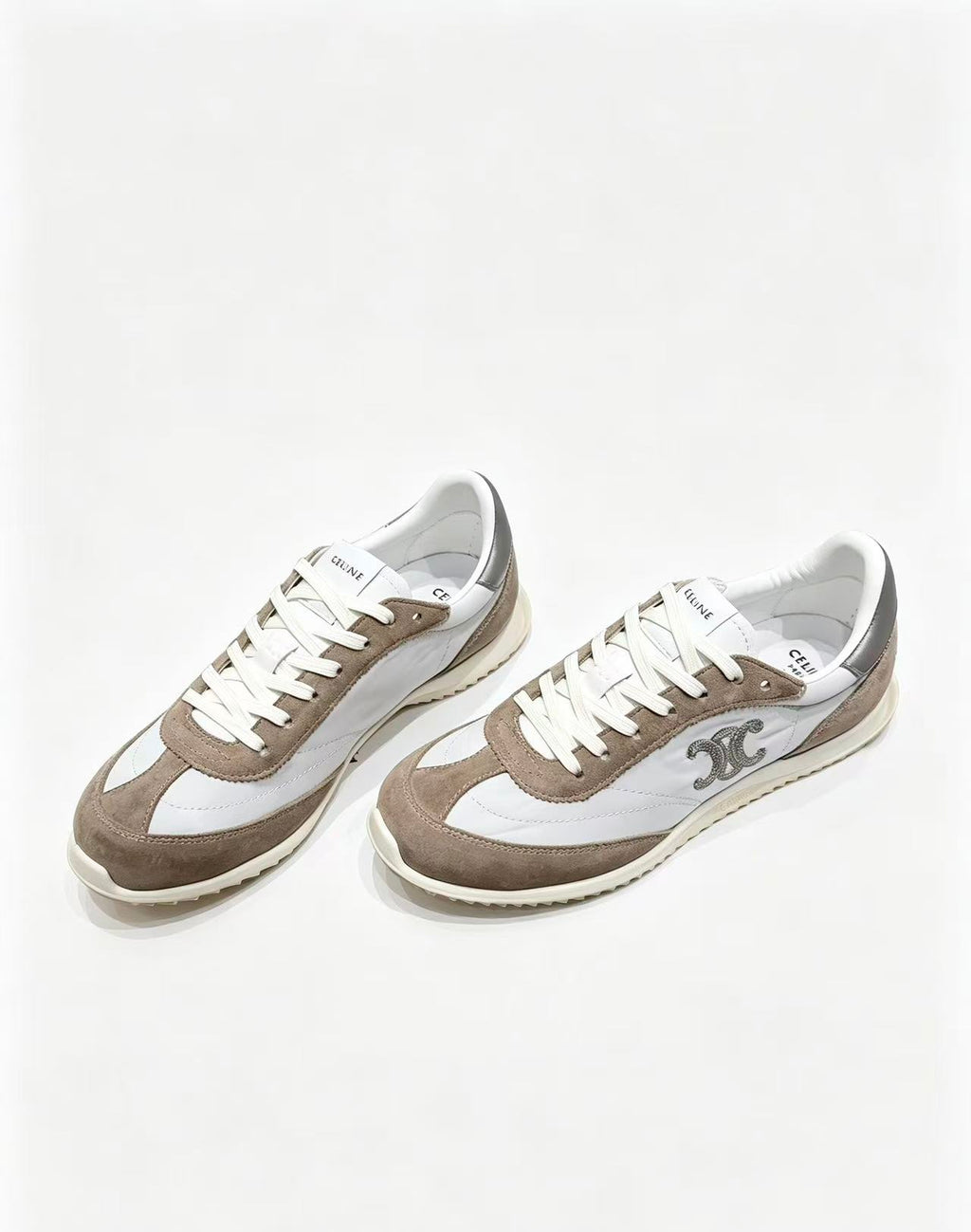 CELINE New Logo Laced Casual Sneakers — Apricot & White