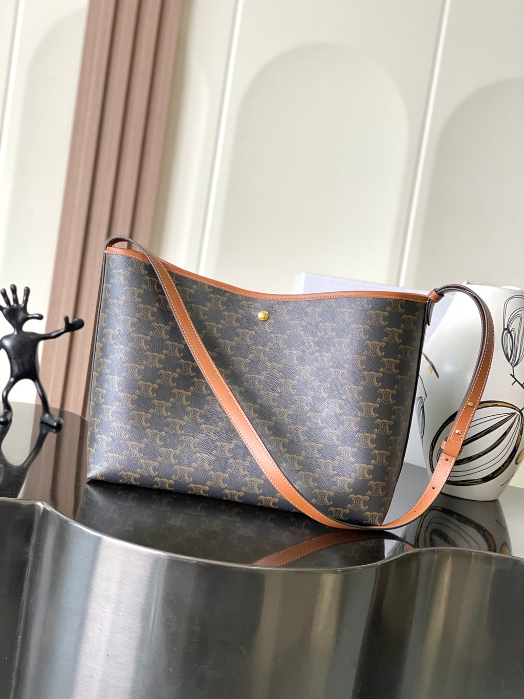 CELINE Monogram Soft Shopper Bag in Dark Brown