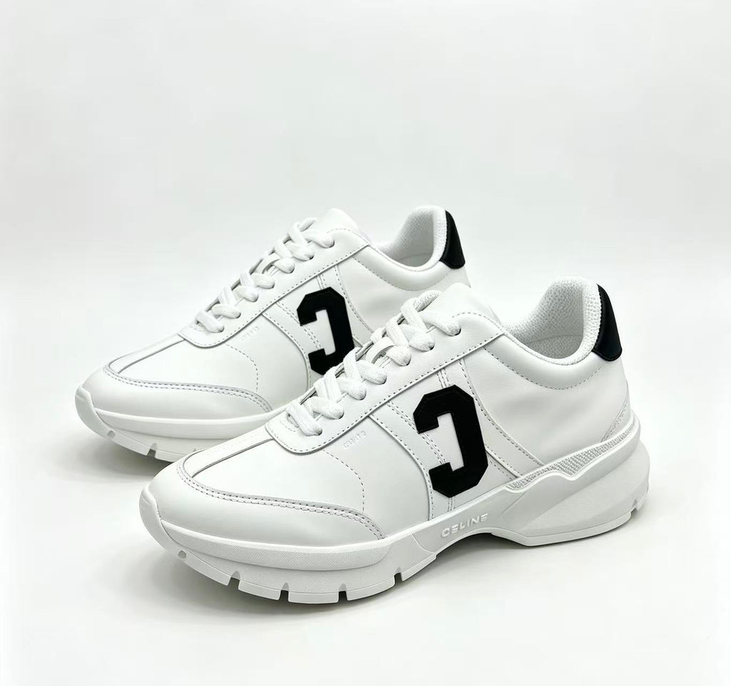 Celine CR-02 Runner Low-Top Lace-Up Sneakers in Calfskin — White with "C" Leather Detail
